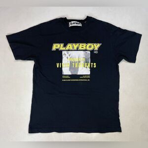 Playboy HD Vivid Thoughts Graphic T-shirt Women Small Oversized Black